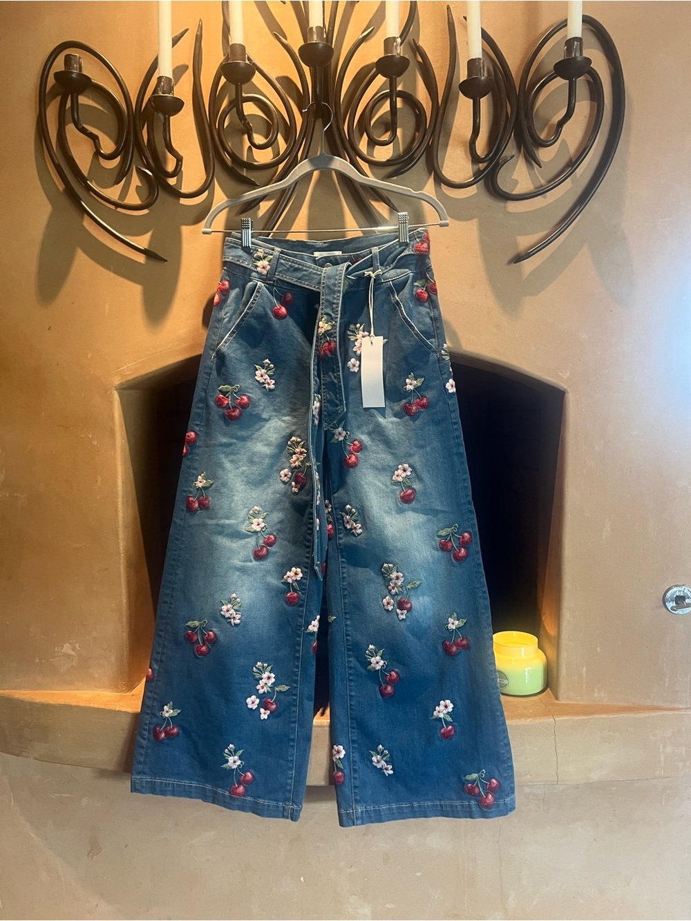 DRIFTWOOD Denim Wide-Leg Jeans with Cherry & Floral Embroidery